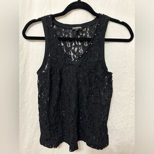 Express Studded Smocked Lace Tank Top Sleeveless Black